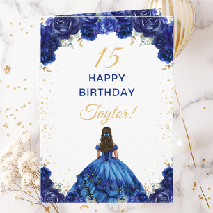 Cartão Princesa Floral Azul Escuro Feliz Aniversário