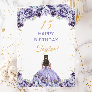Cartão Princesa Floral Roxo Empoeirado Feliz Aniversário