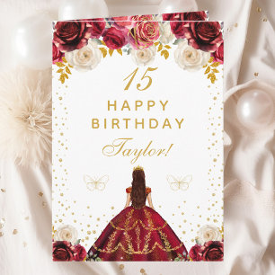 Cartão Princesa Floral Vermelha Feliz Aniversário