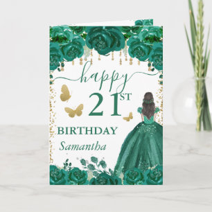 Cartão Princesa Morena Vestido Verde Aniversário