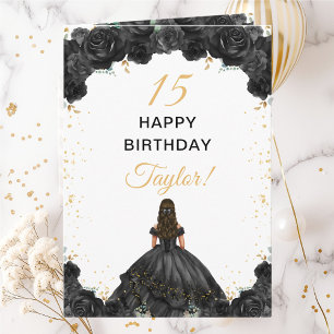Cartão Princesa Negra Floral Feliz Aniversário