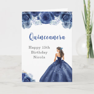 Cartão Princesa no Marinho Blue Dress Birthday Quinceaner