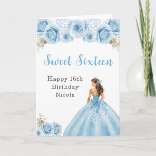 Cartão Princesa no Vestido Azul Doce Dezesseis Aniversári