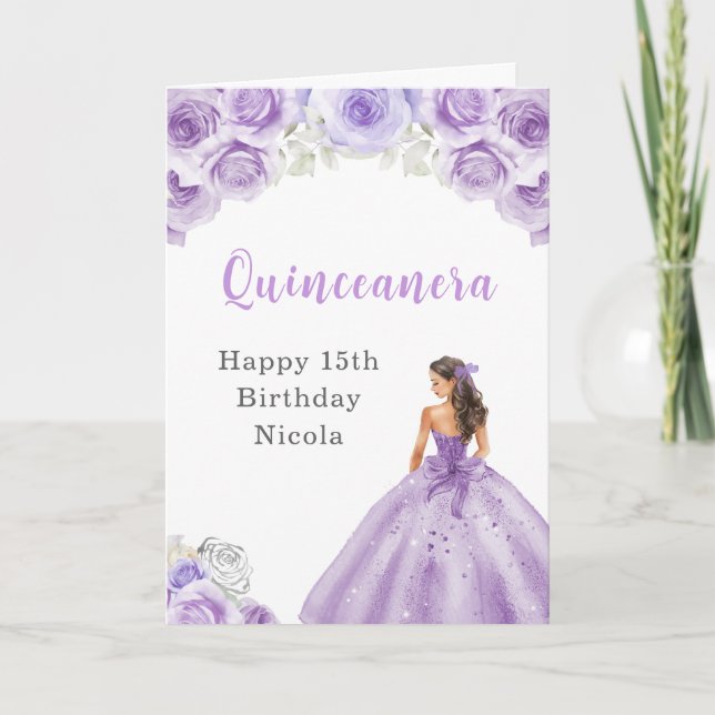 Cartão Princesa no Vestido Roxo Quinceanera (Frente)