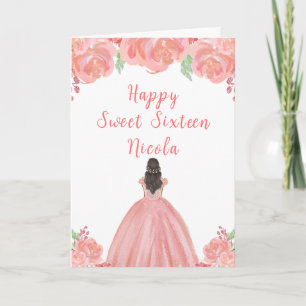 Cartão Princesa Rosa Cor-de-Cabelo Castanho Doce Dezessei