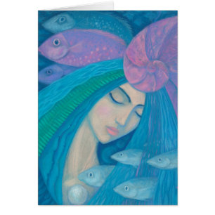 Cartão Princesa Sereia, Fantasia Submarina, Azul Rosa