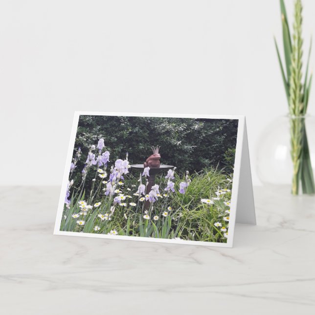Cartão Príncipe Sapo Romântico e Flores em Branco (Frente)