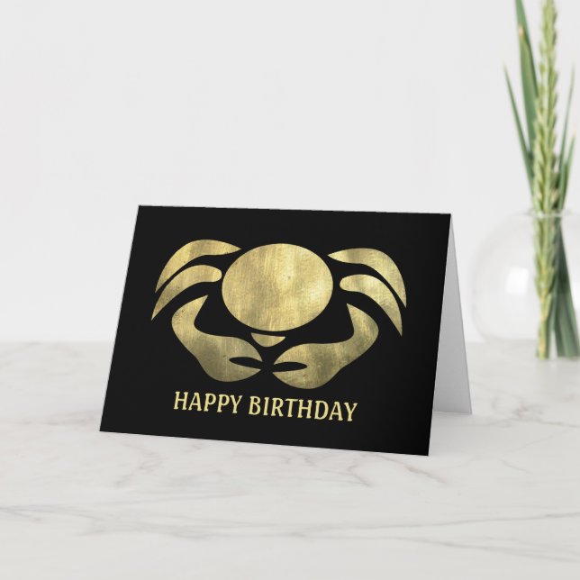 Cartão Printed Rustic Gold Cancer Crab Birthday (Frente)