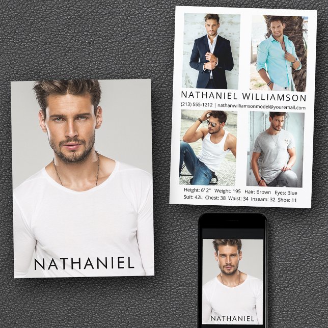 Cartão Pro Model Ator 5 Photos Comp (Customize to change background color, text size or text style. Available for prints and download.)