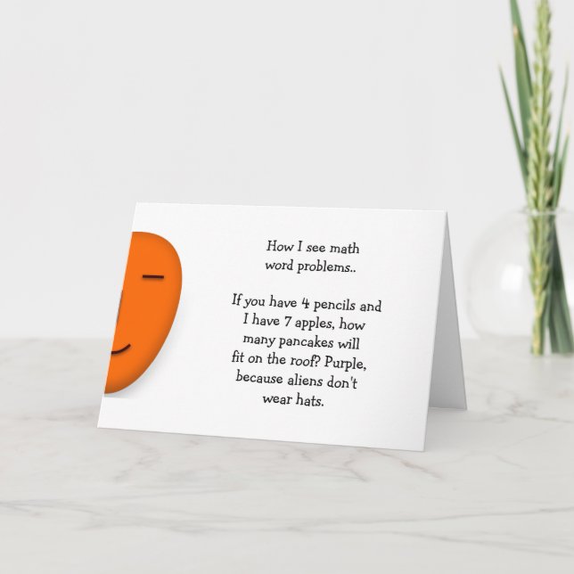 Cartão Problemas de Palavras de Matemática Piada de Matem (Frente)