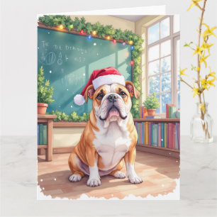 Cartão Professor de Bulldog Inglês Chapéu de Papai Noel n