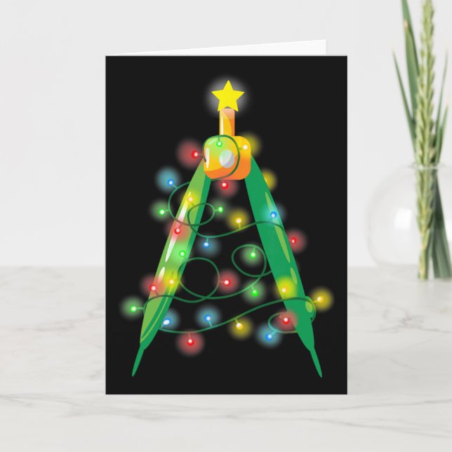 Cartão Professor de Matemática Comp Luzes de Natal Árvore (Frente)