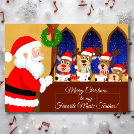 Cartão Professor de Música Feliz Natal Papai Noel com Ren
