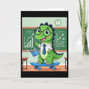 Cartão Professor Dinossauro Fofo Andando De Skate Na Sala