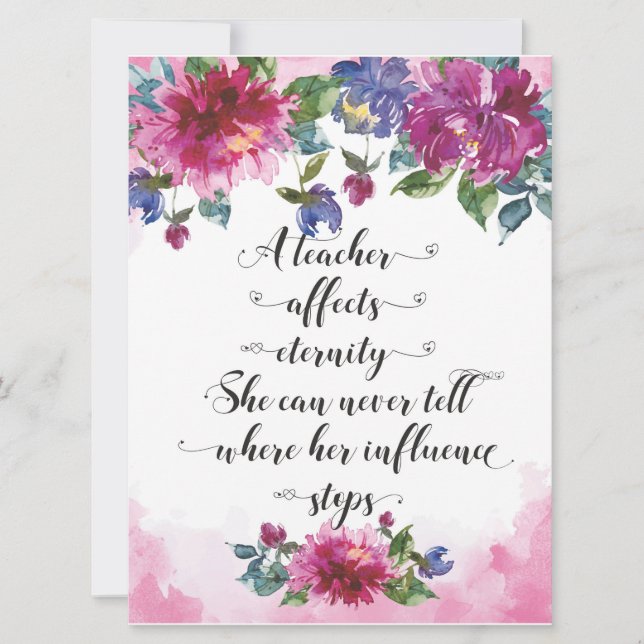 Cartão Professora Typografia de volta à doação de aposent (Frente)