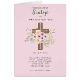 Cartão Programa Floral Cross BAUTIZO Bautismo Baptism