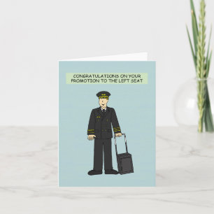 Cartão Promoção do piloto de parabéns para o assento esqu