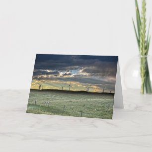 Cartão Pronghorn Antelope with Windmills at Sunset