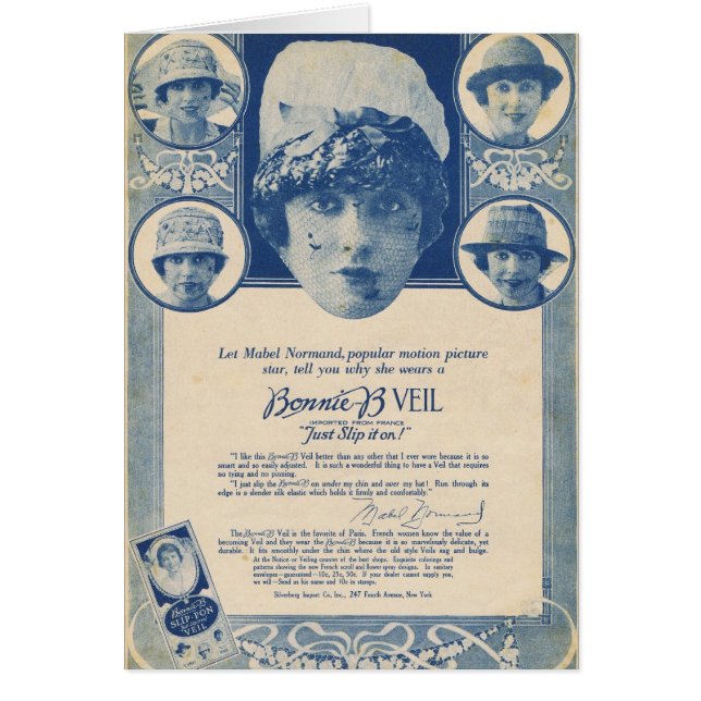 Cartão Propaganda do véu de Mabel Normand 1918 (Frente)