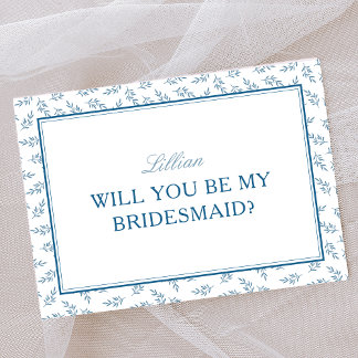 Cartão Proposta de Bridesmaid Elegante do Jardim Azul do