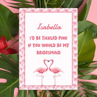 Cartão Proposta de Bridesmaid Flamingo, Rosa Tropical Div
