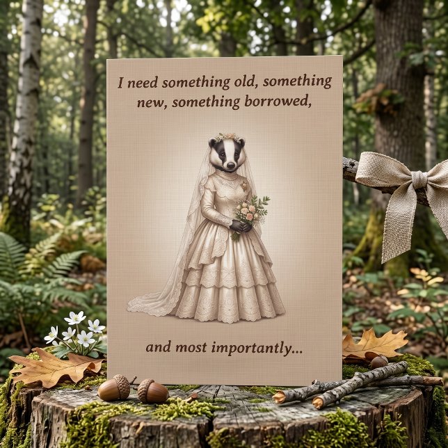 Cartão Proposta de Dama de Honra Texugo Algo Antigo Sauda (Traditional Victorian badger bride maid of honor & bridesmaid proposal card. Woodland dark academia)