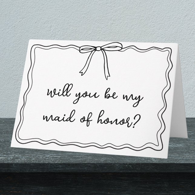 Cartão Proposta de Madrinha de casamento de Arco Desenhad (Make your bridesmaid proposal unforgettable with a charming, minimalist bow design.)