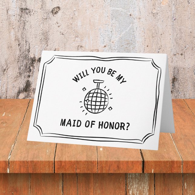 Cartão Proposta de Madrinha de casamento de Bola Disco |  (Shine bright with this chic disco ball maid of honor proposal card a glitzy way to pop the question.)