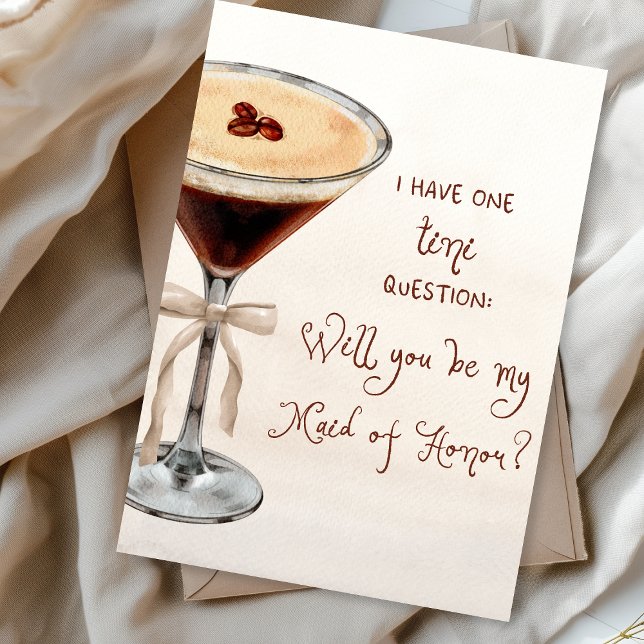 Cartão Proposta de Madrinha de casamento Espresso Martini (Elegant espresso martini card – perfect for your maid of honor proposal with a personal touch.)