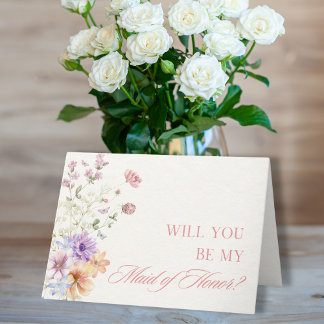 Cartão Proposta de Madrinha de casamento Floral Elegante 