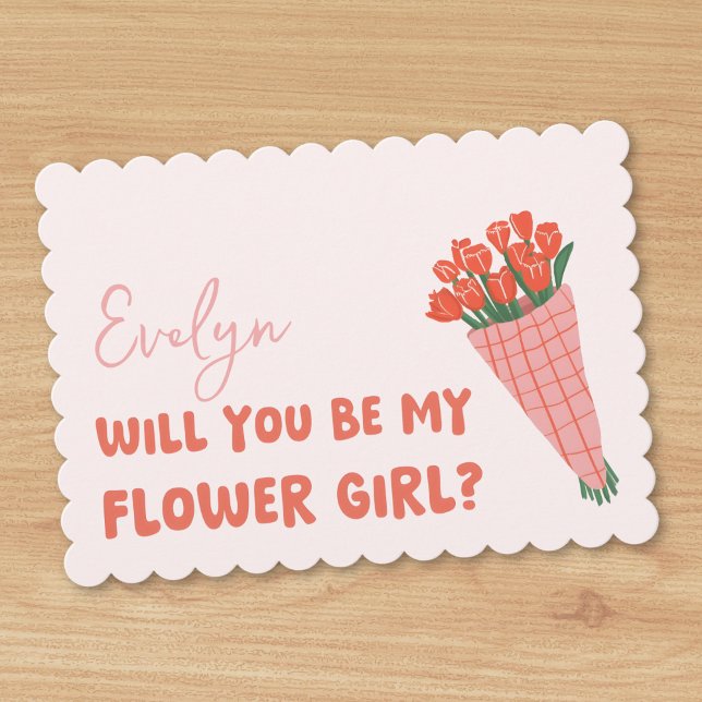 Cartão Proposta de Menina de Flor Personalizada de Tulipa (Playful, cute card featuring soft pink tones and a floral illustration for your flower girl proposal)