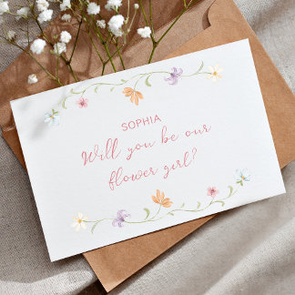 Cartão Proposta de Menina de Flores Aquarela Floral Simpl