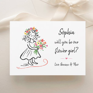 Cartão Proposta de Menina de Flores Chic Ilustração Desen