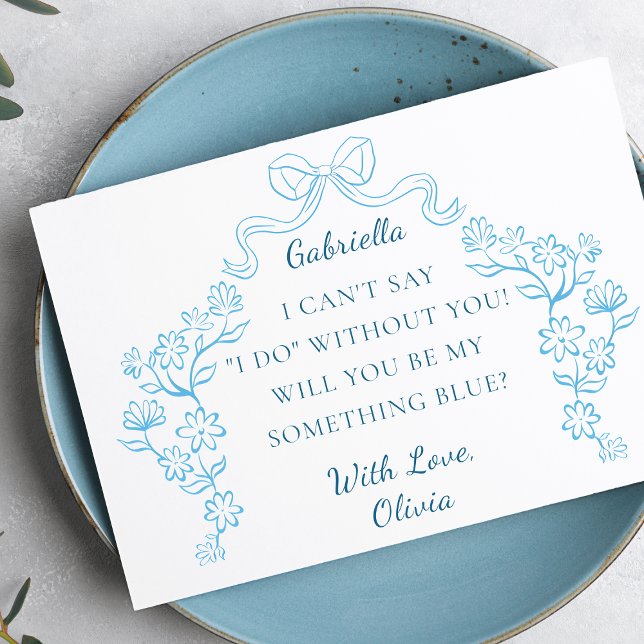 Cartão Proposta de Partido da Tripulação Azul - Arco Chic (Propose to your bridesmaids with this beautifully designed floral bow 'Something Blue' card.)