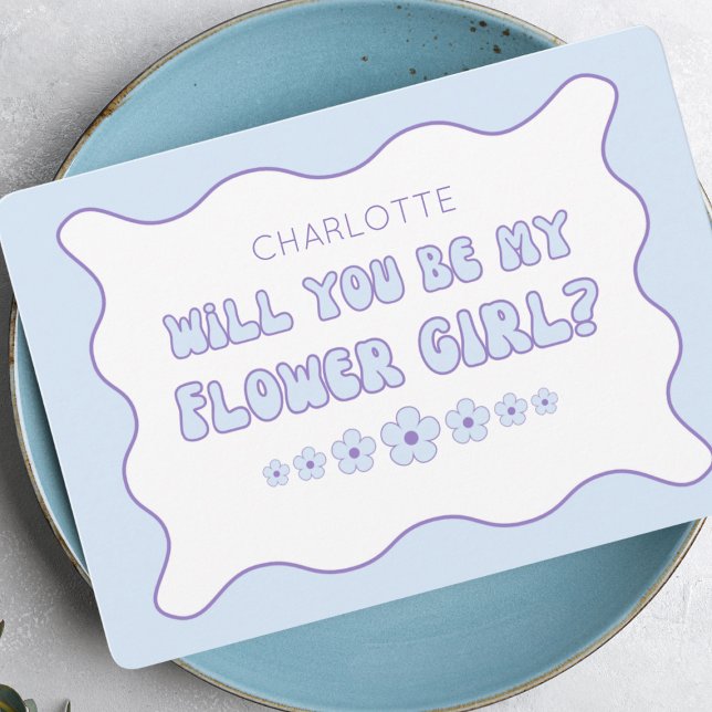 Cartão Proposta de Rapariga Personalizada Azul de Tendênc (Criador carregado)