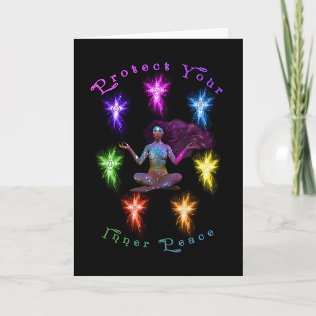 Cartão Proteja a sua mulher interna pela paz Chakra (Frente)
