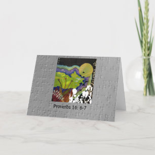 Cartão Provérbios 16: 6-7 ilustrados em Braille