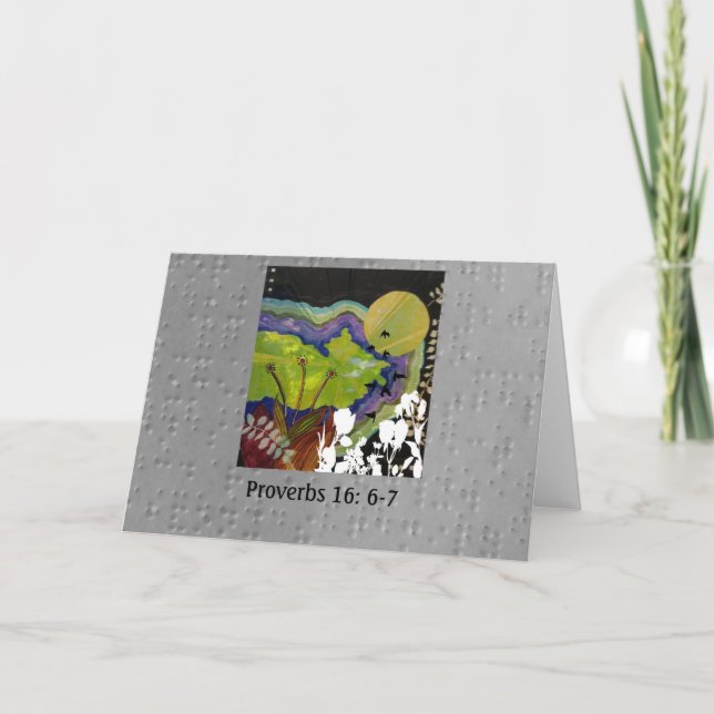 Cartão Provérbios 16: 6-7 ilustrados em Braille (Frente)