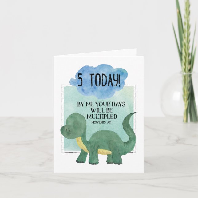 Cartão Proverbs 9:11 Happy 5th Birthday Dinosaur Card (Frente)
