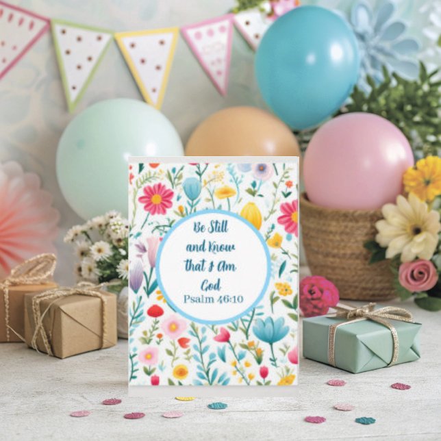 Cartão Psalm 46:10 Floral Folded Greeting Card (Be Still quote from Psalm 46:10 greeting card.)