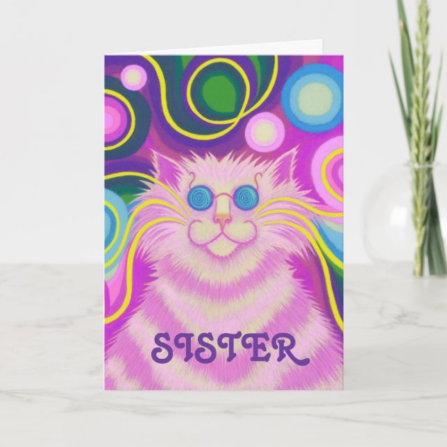 Cartão Psy-cat-delic Pink 'Sister' 'groovy birthday' card (Frente)