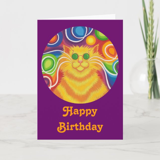 Cartão Psy-cat-delic round "Happy Birthday" (Frente)