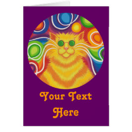 Cartão Psy-cat-delic round 'Your Text' card roxo