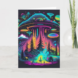 Cartão Psychedelic UFO Fantasy Art Birthday