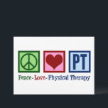 Cartão PT de Amor com Terapia Física<br><div class="desc">Cartões de Terapia Física do Peace Love para seu fisioterapeuta favorito enviar aos clientes para o feriado de Natal. Um sinal de paz,  coração,  e as letras PT fazem um presente excelente para um fisioterapeuta em sua prática ou escritório.</div>