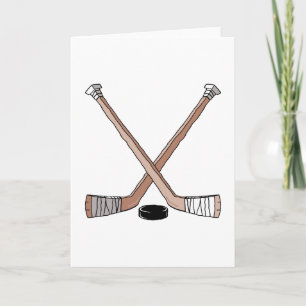 Cartão puck and hockey sticks design