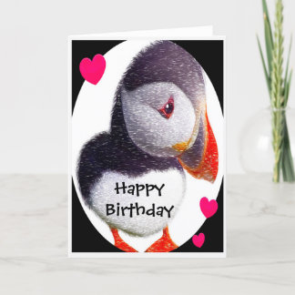 Cartão Puffin Hearts Happy Birthday Card