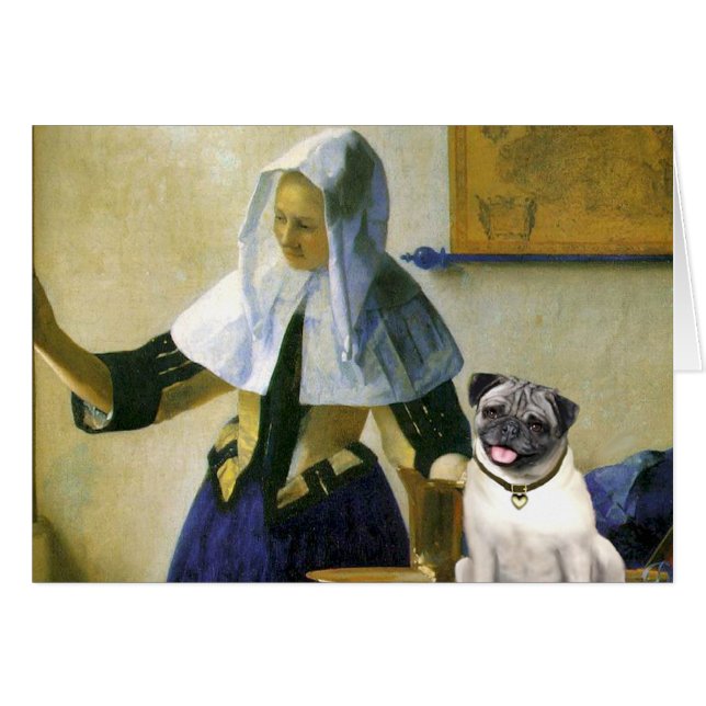 Cartão Pug 18 (castanho-avermelhado) - Mulher com Jarro (Frente Horizontal)