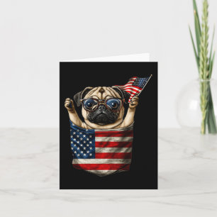 Cartão Pug 4 de Julho no Bolso América Bandeira EUA
