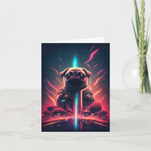 Cartão Pug Adorável com Fantasia de Robô Futurista